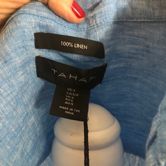 Tahari blue 100% linen tunic - Picture 5 of 5